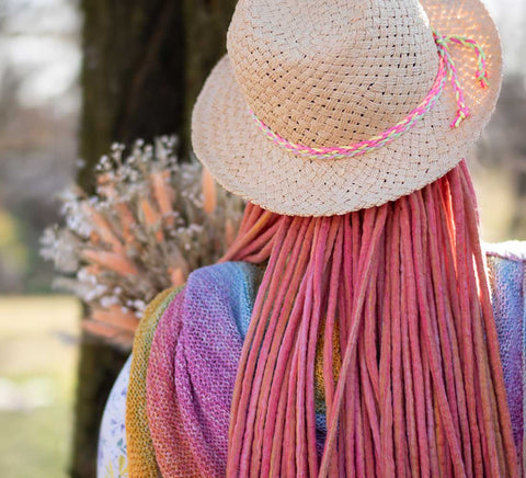 Rosy wool dreadlocks