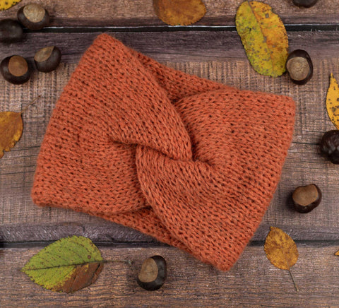 rust red knitted twisted earwarmer