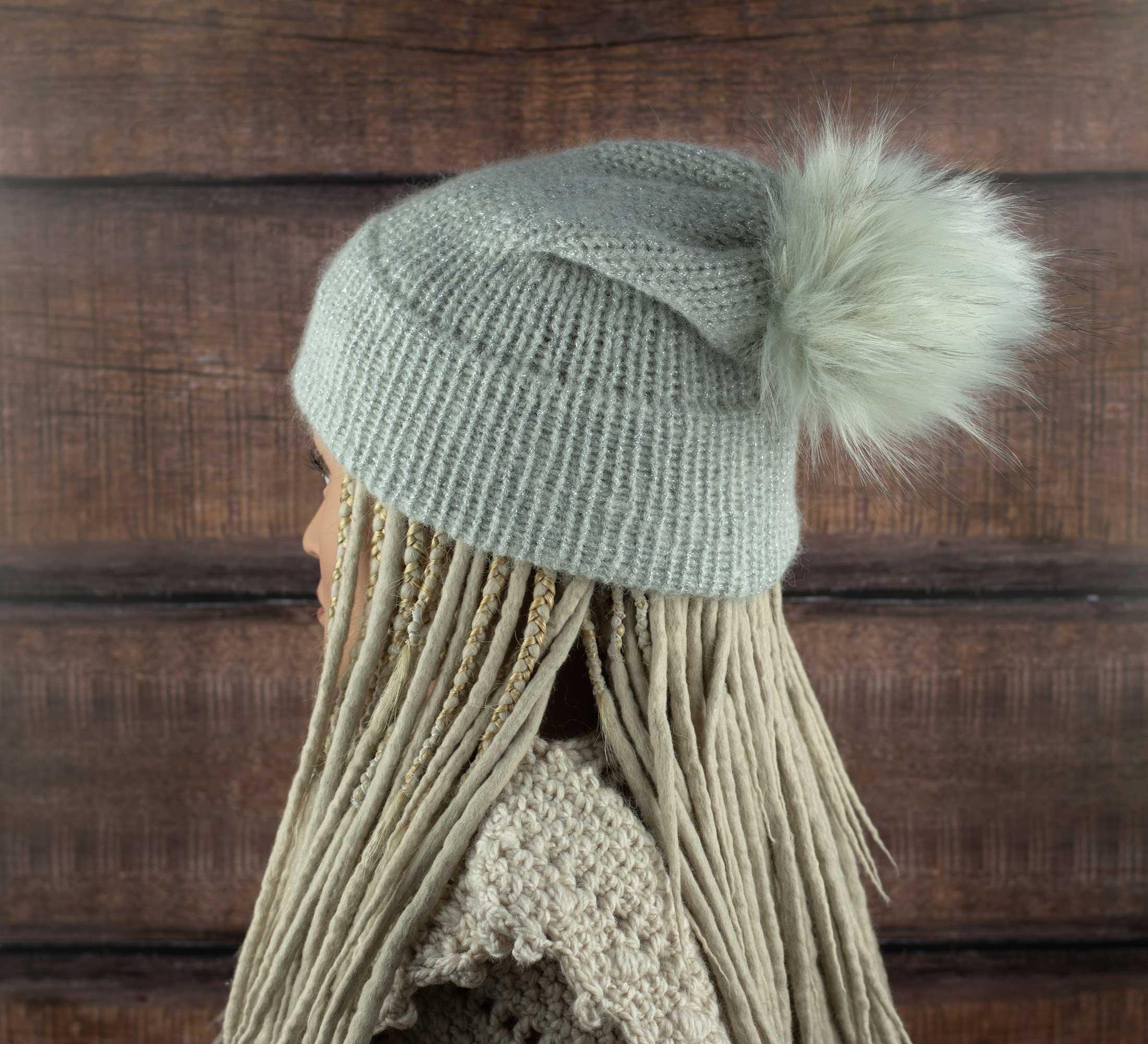 glittering merino winter hat with pompom