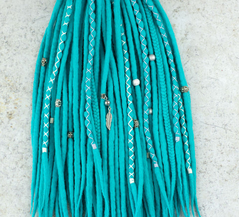 Turquoise wool dreadlocks