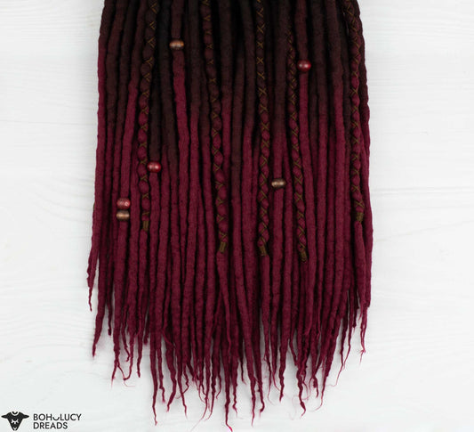 Wine ombre wool dreadlocks with coffee brown roots 2200