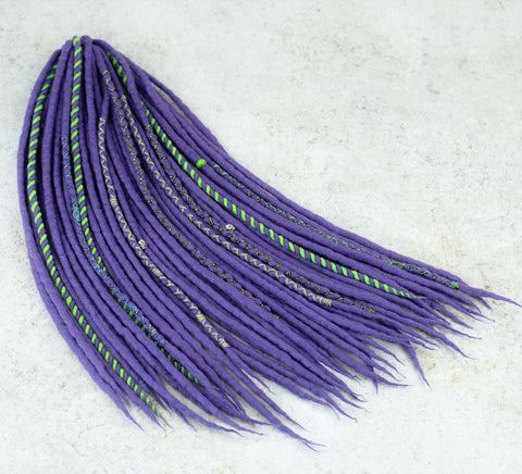 Wisteria twist purple wool dreads with eyecatching decoration