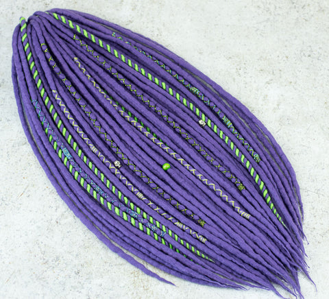 Wisteria twist purple wool dreads with eyecatching decoration