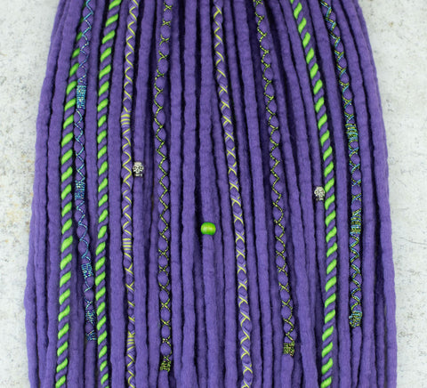 Wisteria twist purple wool dreads with eyecatching decoration