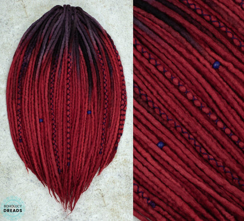 Aubergine ombre hand-dyed wool dreadlocks