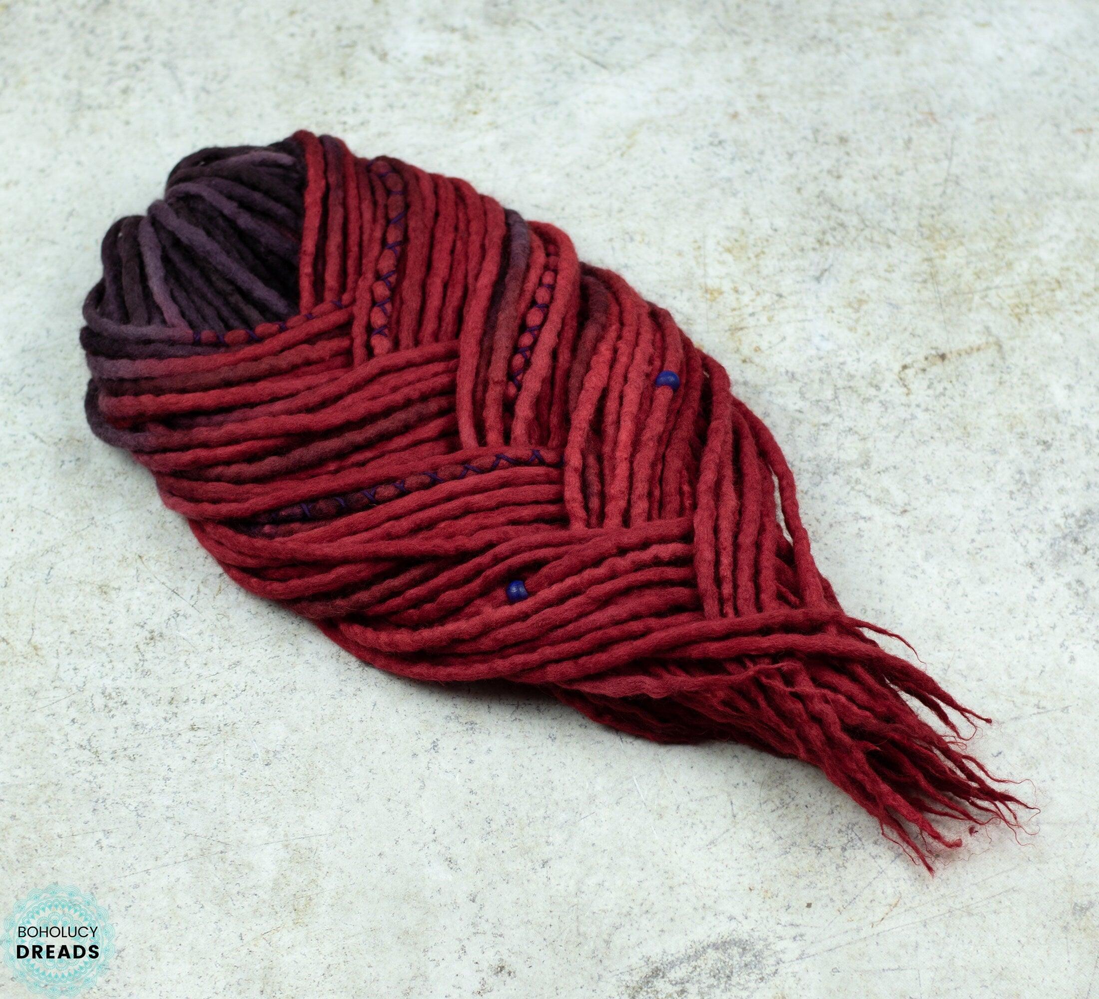 Aubergine ombre hand-dyed wool dreadlocks